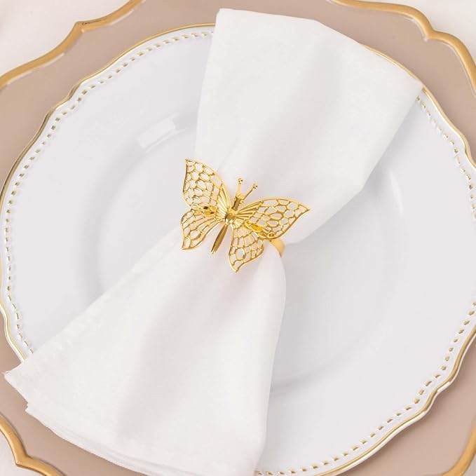 Efavormart 4 Pack | Metallic Gold Laser Cut Butterfly Napkin Rings, Decorative - Image 2