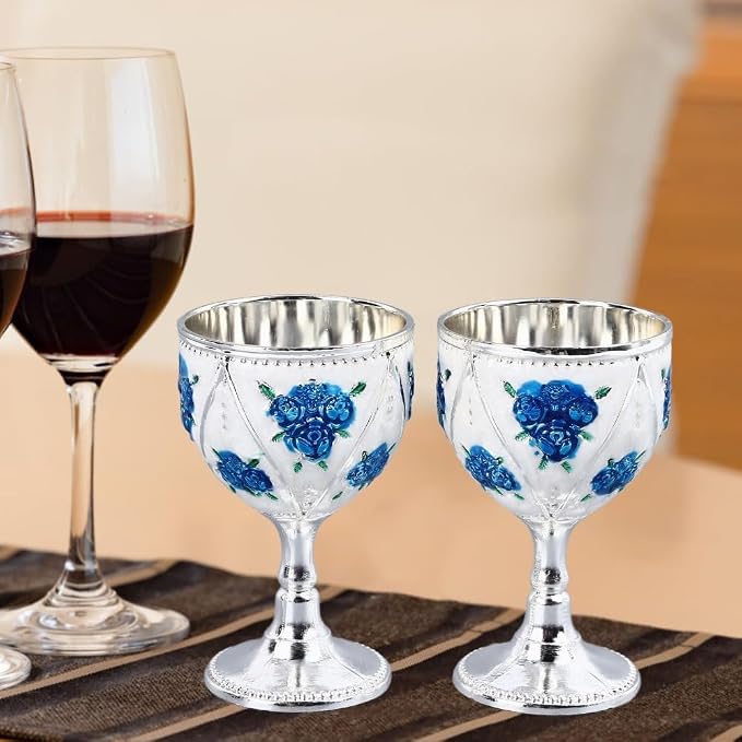 2 Pcs Vintage Metal Wine Cups, Alloy Embossed Mini Goblets, 2.76 x 1.69 in - Image 6