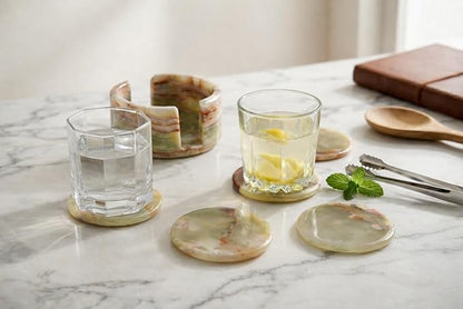 Marble Coasters Set of 6 Green 3.5 Inch Round Stone Coaster - Image 2