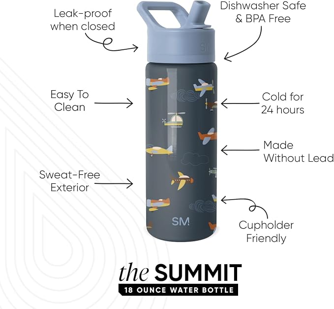 Simple Modern Kids Water Bottle & Toddler Cup | 18oz | Airplane | Insulated - Image 2