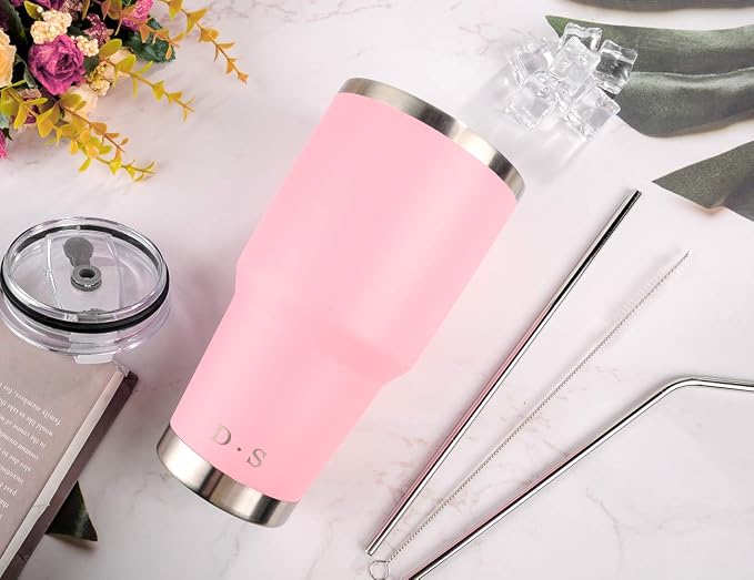 D·S 30 oz Pink Tumbler Double Wall Vacuum Insulated Travel Coffee Mug | Double - Image 5