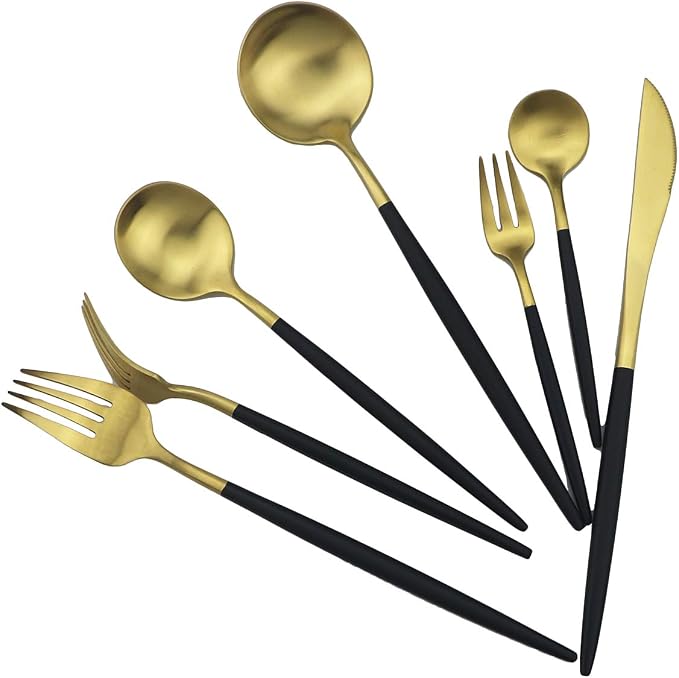 Black Gold Flatware, Royal 4 Piece Matte Black Handle 18/10 Stainless Steel - Image 7