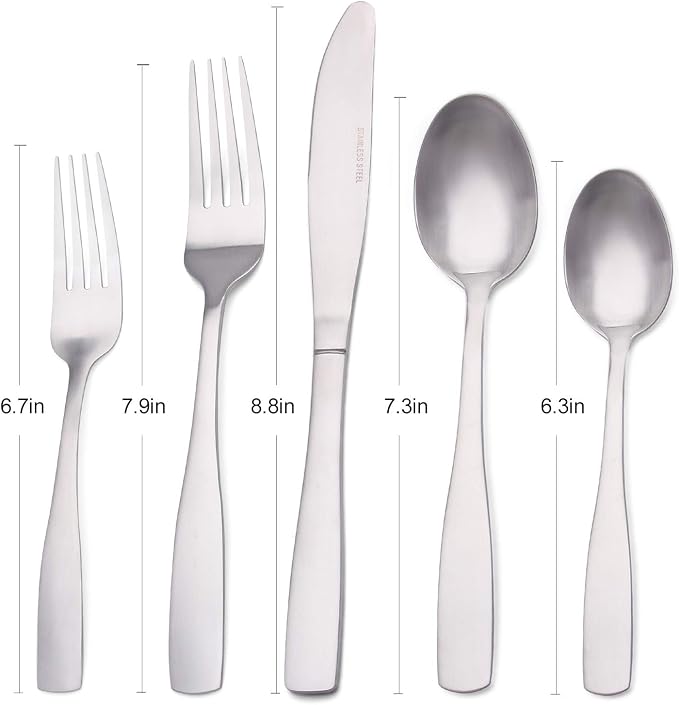 Matte Silverware Set, Satin Finish 20-Piece Stainless Steel Flatware set - Image 2