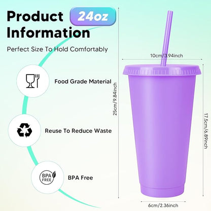 24 Pack Plastic Tumblers with Lids and Straws, Reusable Cups with Lids Plastic - Image 4
