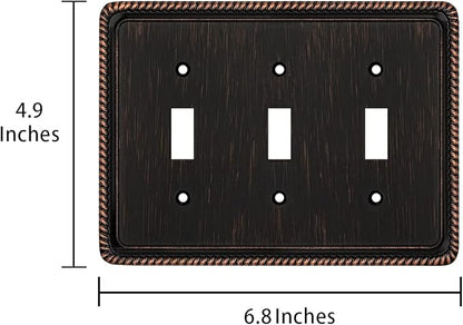 Henne Bery Rope Edge Decorative Wall Plate Switch Plate Outlet Cover (Triple Toggle, Aged Bronze)