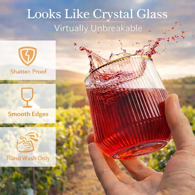 40 Pack 12oz Ribbed Gold Rim Disposable Wine Glasses, Plastic Cocktail Cup | - Image 2