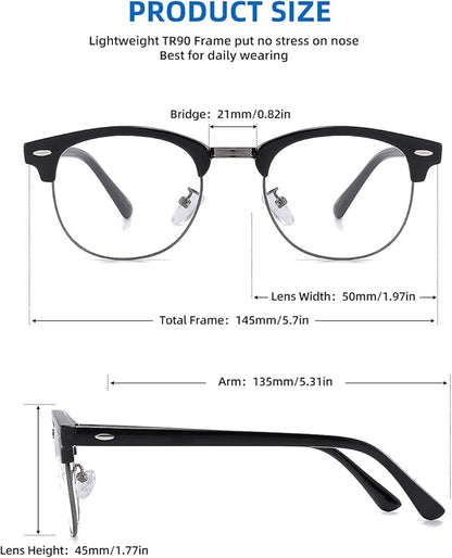 SOAR&EAGLE 3 Pack Blue Light Blocking Glasses,Computer Gaming Glasses,Retro Semi Rimless UV400 Clear Lens Computer Eyewear