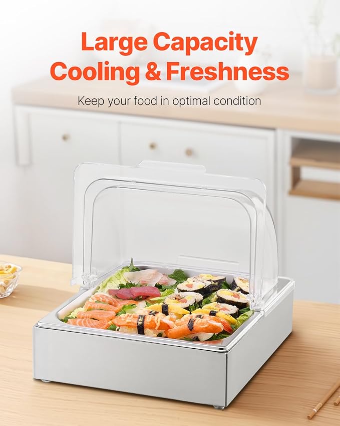 VEVOR Countertop Food Serving Display Container, 1 x 1/2 Pan Stainless Steel - Image 4