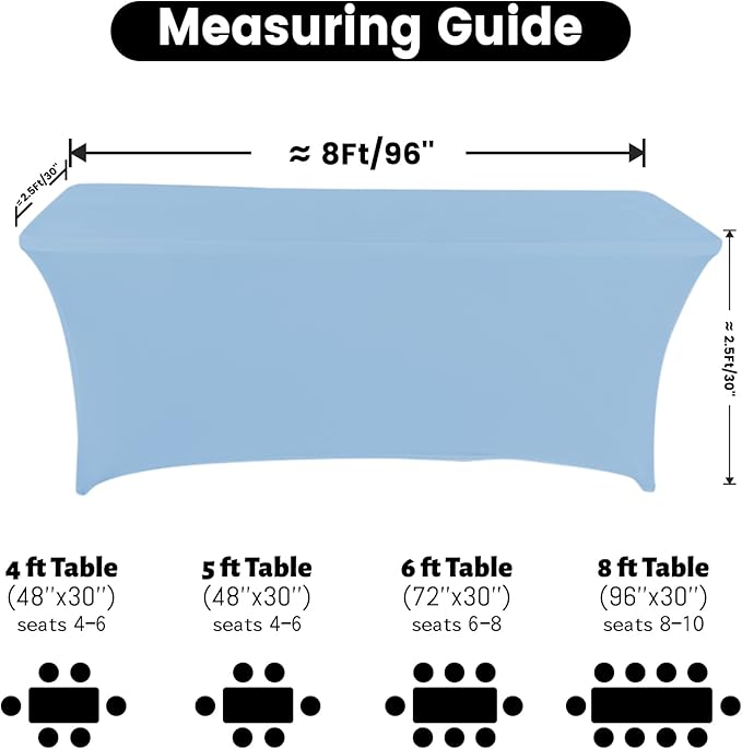 Spandex Table Cover 8 ft. Fitted Polyester Tablecloth Stretch Table Cover Table Topper Open Back - Lightblue
