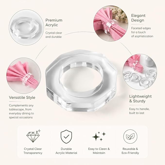 Clear Acrylic Napkin Rings Set of 12 - Image 5