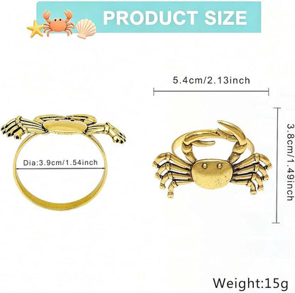 Crab Napkin Rings Set of 12 Vintage Gold Coastal Napkin Holder - Image 3