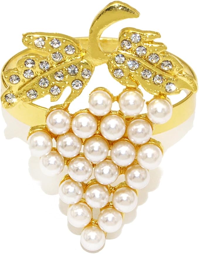 Grape Napkin Rings Set of 12 Pearl & Sparkly Rhinestone Fruit Napkin Holders - Image 8