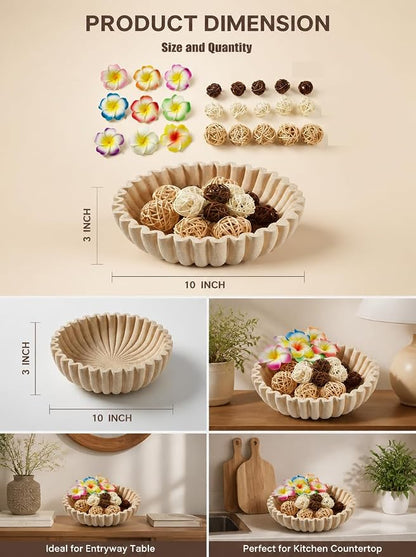 Ruffle Decor Large Decorative Bowl, fruit bowl kitchen stone bowl, bowl decor - Image 3