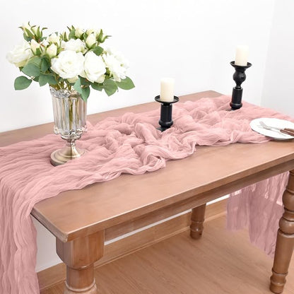 Joanlody Dusty Rose Cheesecloth Table Runner Spring Easter 10Ft Rustic Gauze Boho Cheese Cloth Table Runner for Wedding Bridal Baby Shower Decoration 4 Pack