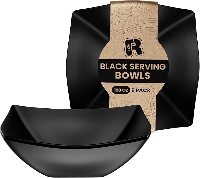R-kay 6 Pack Square Extra Large Plastic Black Serving Bowls -128 Oz Black by R-KAY