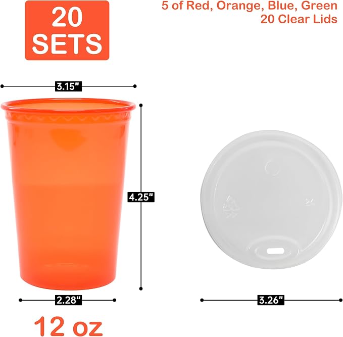 EcoDispose 20 Pack 12oz Kids Cups, Plastic Spill Proof Party Cups - Image 2