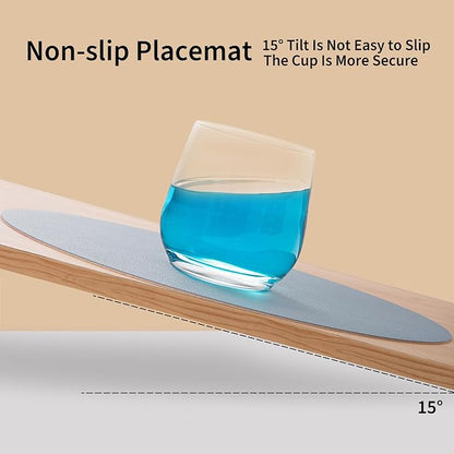 Myir JUN Round Placemats Set of 6 Faux Leather Place Mats and Coasters 15 inch Round Table Mats Dual Sided Non-Slip Stain Resistant Placemats (Camel Yellow & Blue, Set of 6)