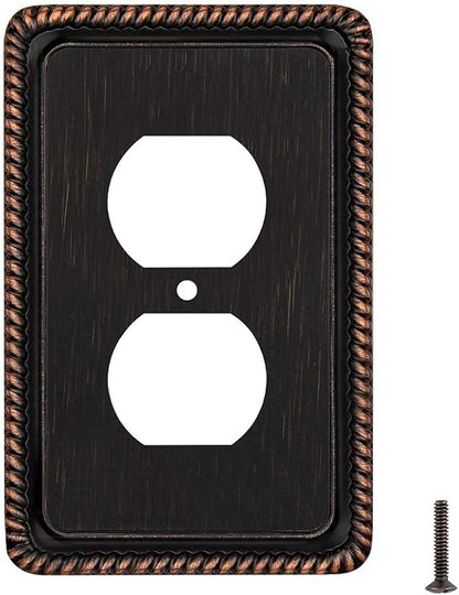 Henne Bery Rope Edge Decorative Wall Plate Switch Plate Outlet Cover (Single Duplex, 3 Pack, Aged Bronze)