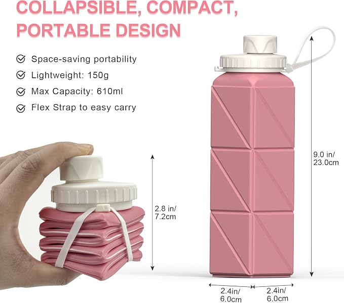 BEAUTAIL Collapsible Water Bottles 21oz/610mL, Silicone Travel Water Bottle | - Image 3