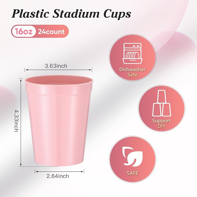 Mifoci 24 Pcs Stadium Plastic Cups Blank Reusable Drink Tumblers Bulk Stackable - Image 2