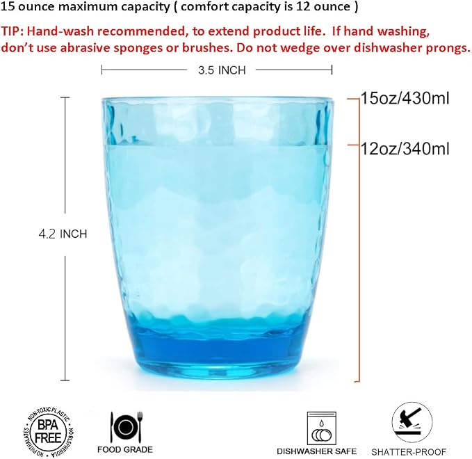 KOXIN-KARLU Hammered 15-ounce and 26-ounce Plastic Tumbler Acrylic Glasses - Image 2