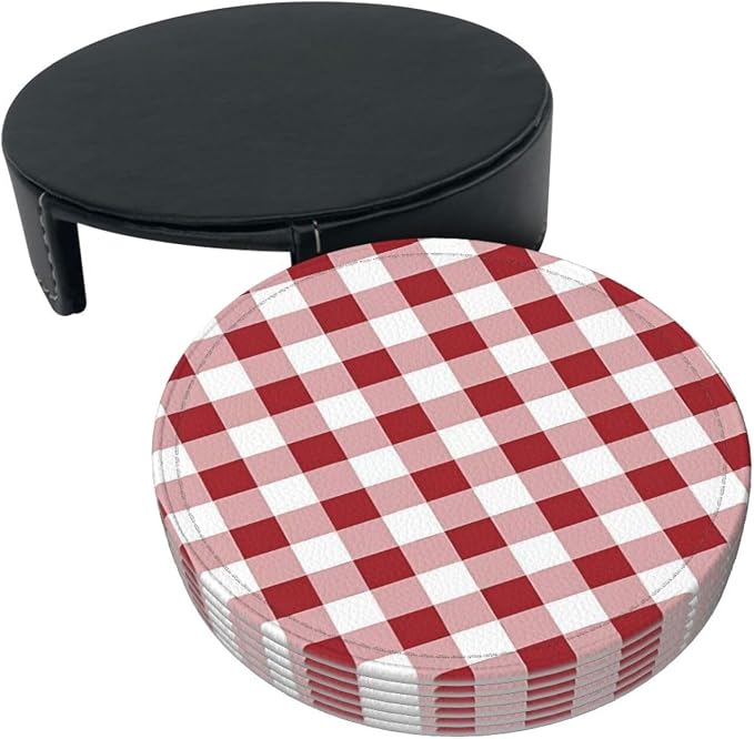 6 Pcs Farmhouse Decoration Farm Red and White Plaid Buffalo Check Leather - Image 4