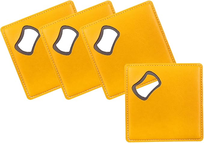 PU Leather Drink Coaster with Bottle Opener Stainless Steel Bartender Beer by CJKDXDH