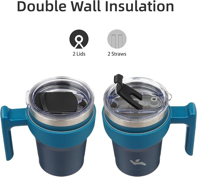 Konokyo 10 oz Tumbler with Handle and Straw, Insulated Travel Mug | Indigo - Image 3