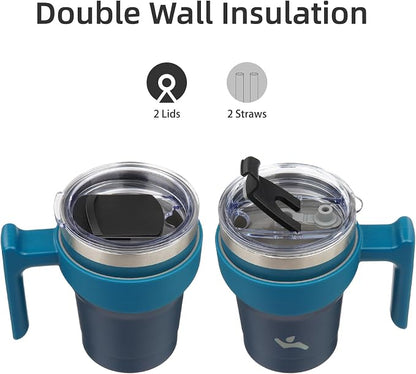 Konokyo 10 oz Tumbler with Handle and Straw, Insulated Travel Mug | Indigo - Image 3