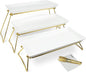 Extra Large 3 Tier Serving Tray, 24 x22 x 9.8 Inch Melamine Tiered Tray Stand and Platters for Party Buffet Entertaining, White and Gold