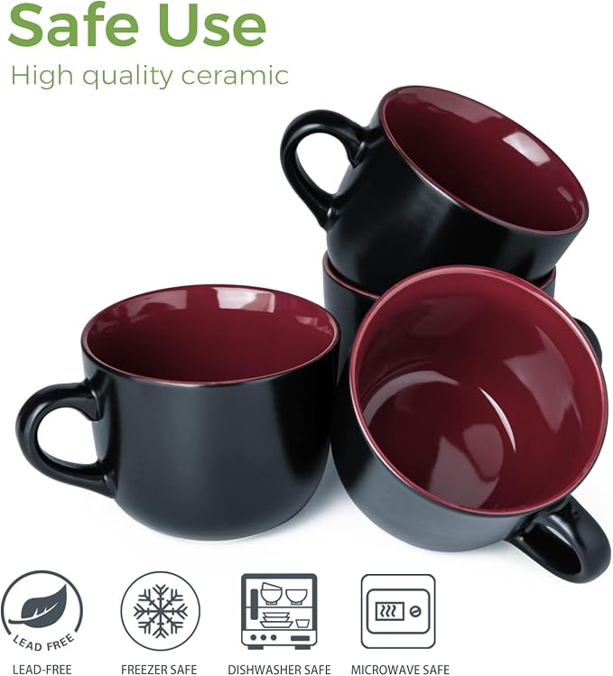 AmorArc 24 oz Soup Mugs with Handles, Jumbo Ceramic Bowls Mugs Set with handles - Image 8