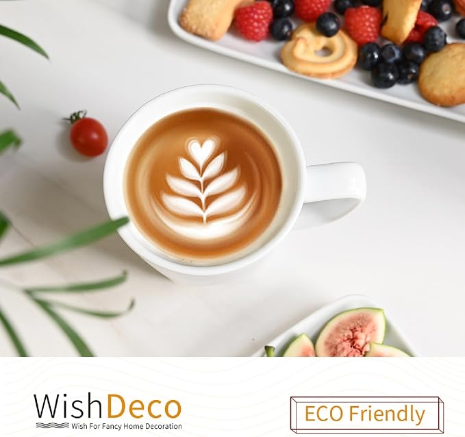 WishDeco White Coffee Mugs Set of 6, Ceramic Coffee Cups 14 oz, Modern Tea Mugs - Image 9