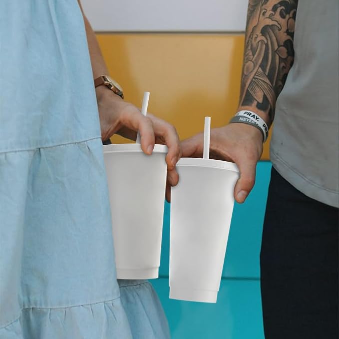 24 oz Plastic Cups With Lids and Straws, Sturdy & Food-Safe Iced Coffee Cups - Image 7