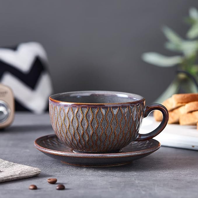 Coffeezone Vintage Design 12 oz Ceramic Latte Art Cappuccino Barista Cup - Image 6