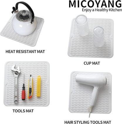Silicone Dish Drying Mat for Multiple Usage,Easy clean,Eco-friendly,Heat-resistant Silicone Mat for Kitchen Counter or Sink,Refrigerator or Drawer liner White M 12 inches x 12 inches
