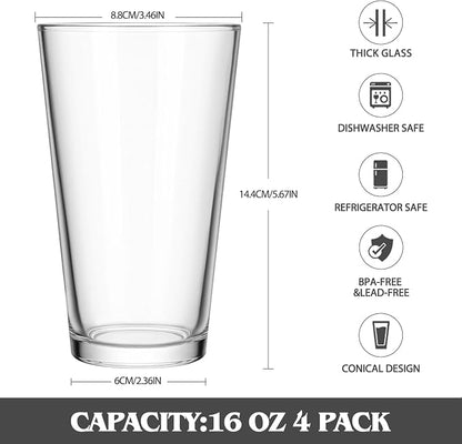 CUCUMI 16 Oz Beer Pint Glasses Set of 4 | Drinking Glasses, Cocktail Glasses - Image 3