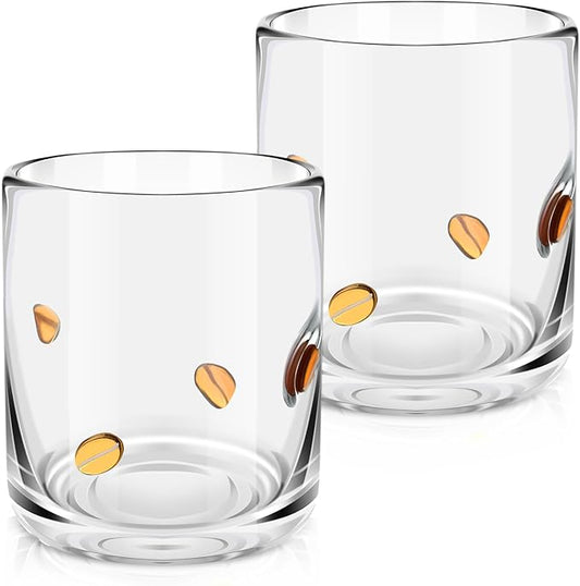 Icon Juice Glasses, 14oz Stemless Wine Drinking Juice Glass Cup for Valentine Party Supplies Gift(2 Pcs,Coffee Bean)