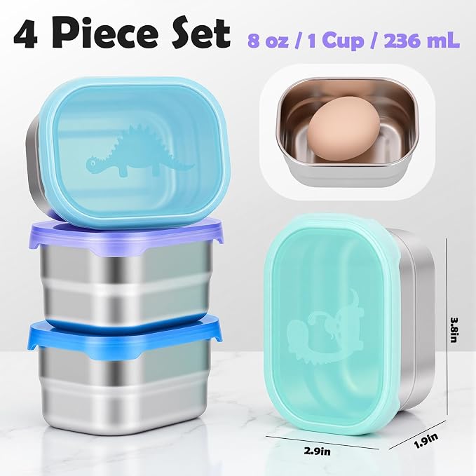 4×8oz Small Stainless Steel Snack Containers - Image 3