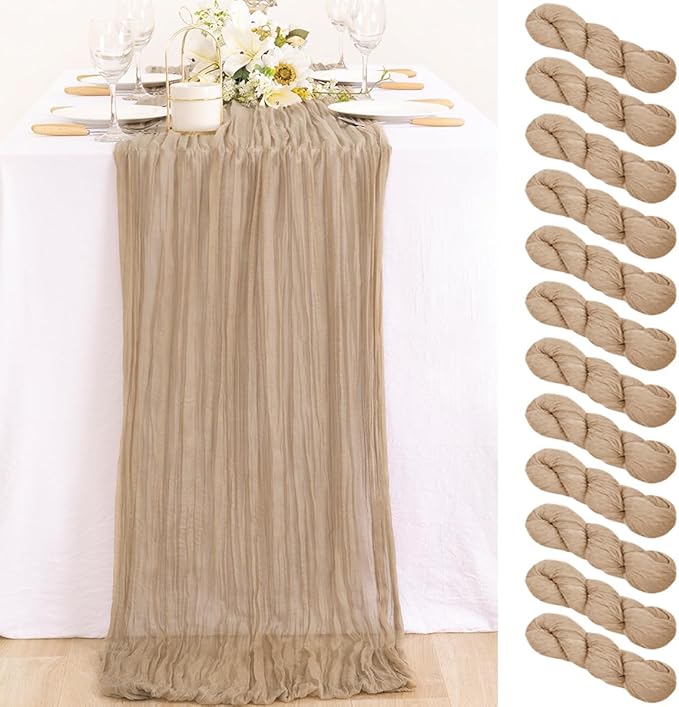 12 Pack Nude Cheesecloth Table Runner 10ft Boho Gauze Taupe Home Decor | by MLMC