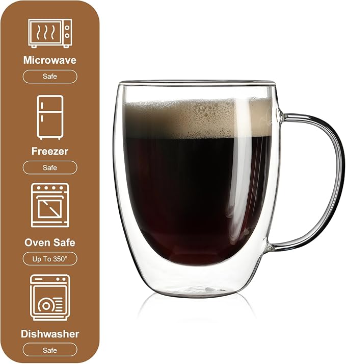 Aurzen 2 Pack Double Walled Glass Coffee Mugs - Image 5
