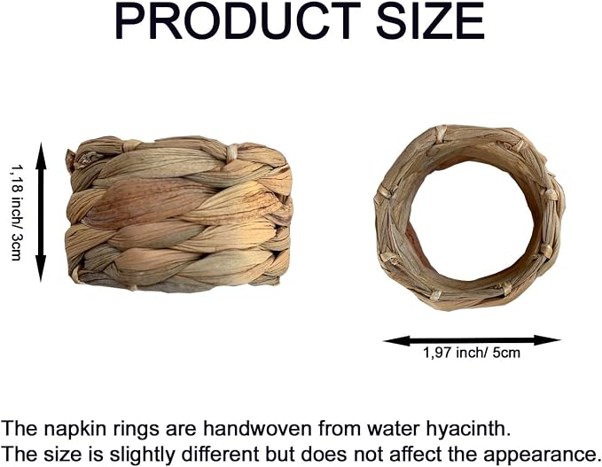Set 6 Water Hyacinth Napkin Rings, Handwoven by Laquedecraft | Fits Most Cloth - Image 2