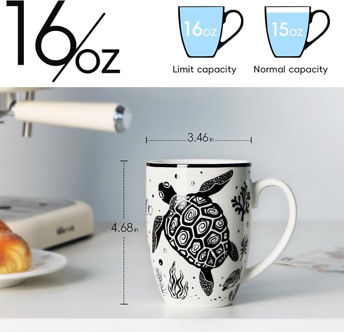 Cute Gifts 16 oz Coffee Mug Sea Turtle and Octopus, Funny Boho Tea Mugs - Image 2
