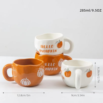 4pcs Ceramic Mugs Set, 9.4OZ Cute Coffee Cup Set, Hello Pumpkin Design - Image 2