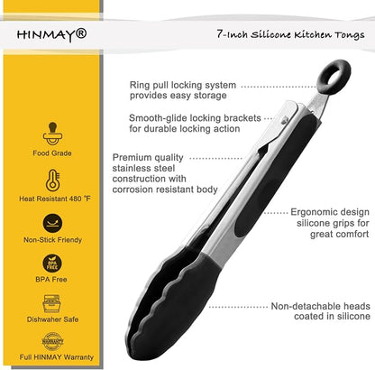 HINMAY Small Silicone Tongs 7-Inch Mini Serving Tongs - Image 2