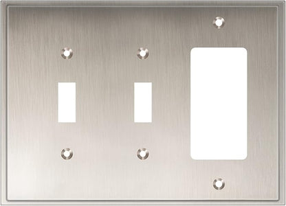 Henne Bery Soft Modern Decorative Wall Plate Switch Plate Outlet Cover (Double Toggle/Single Decorator, Satin Nickel)