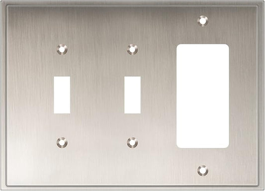 Henne Bery Soft Modern Decorative Wall Plate Switch Plate Outlet Cover (Double Toggle/Single Decorator, Satin Nickel)