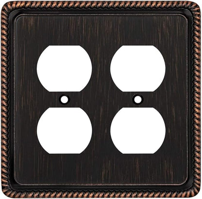 Henne Bery Rope Edge Decorative Wall Plate Switch Plate Outlet Cover (Double Duplex, Aged Bronze)