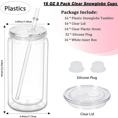 16 oz Plastic Snow Globe Tumbler, 16 Pack Double Wall Snowglobe Tumbler - Image 2