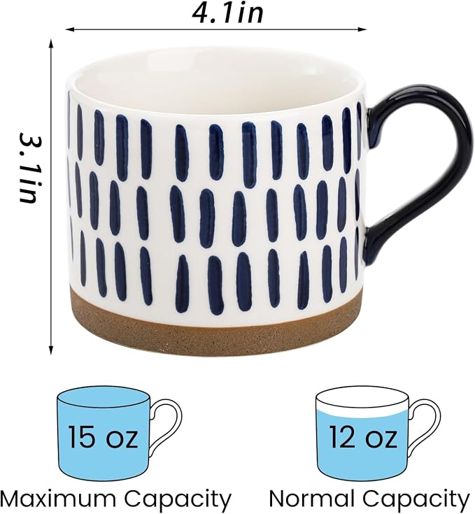 SOUJOY Set of 4 Large Ceramic Coffee Mugs, 15 Oz Hand Painted Coffee Cups - Image 2