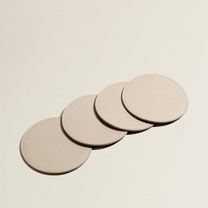 OLETHA Aesthetic Round Drink Coasters, Ivory | Faux leather coasters by OLETHAD%C3%A9cor